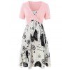 Robe Mi-Longue Superposée Imprimée de Grande Taille avec Haut Court Croisé - Rose 1X