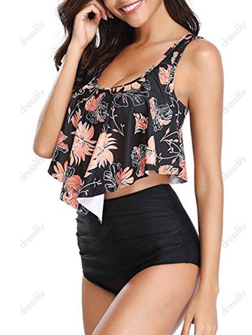 Photo Gallery Tummy Control Tankini Swimsuit Floral Print Swimwear Flounce High 