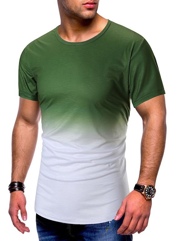 T-shirt Ombre Imprimée à Manches Courtes - Vert Algue 3XL