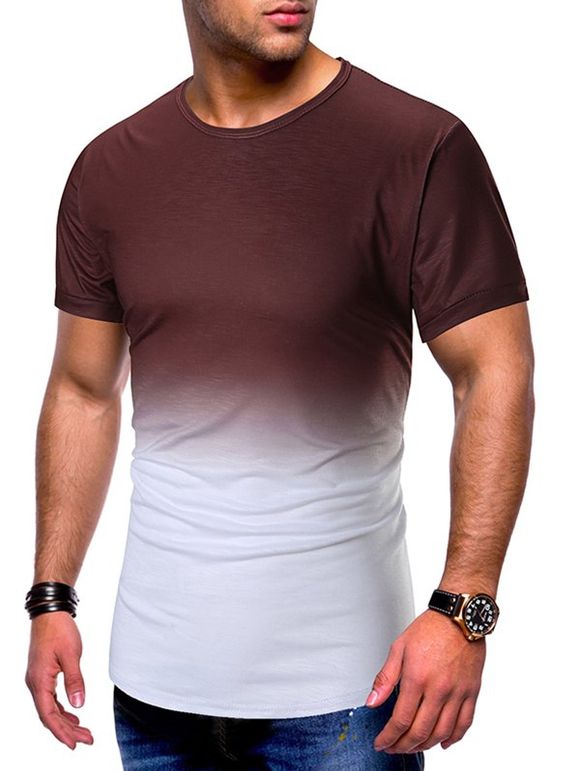 T-shirt Ombre Imprimée à Manches Courtes - Rouge Vineux XL
