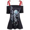 T-shirt à manches courtes à grande taille à imprimé octopus - Noir 5X