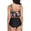 Tummy Control Tankini Swimsuit Floral Print Swimwear Flounce High Waisted Ruched Summer Beach Bathing Suit - BLACK M
