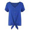 Button Up Tulip Sleeve Tie Hem Blouse - BLUE XL