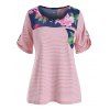 T-shirt à poche à fleurs et rayures - Rose Rosé XL