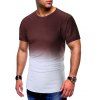 T-shirt Ombre Imprimée à Manches Courtes - Rouge Vineux XL