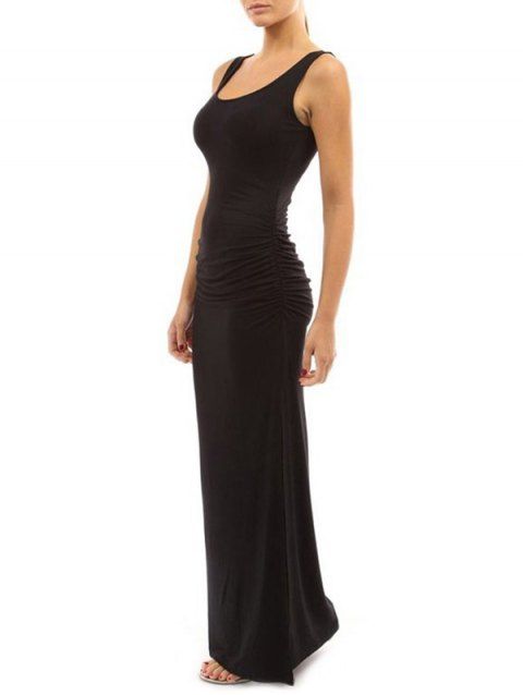 41 Off 2019 Ruched Slit Long Bodycon Tank Dress In Black Dresslily