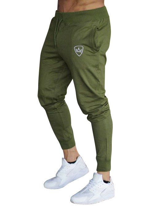 

Crown Print Drawstring Jogger Pants, Army green