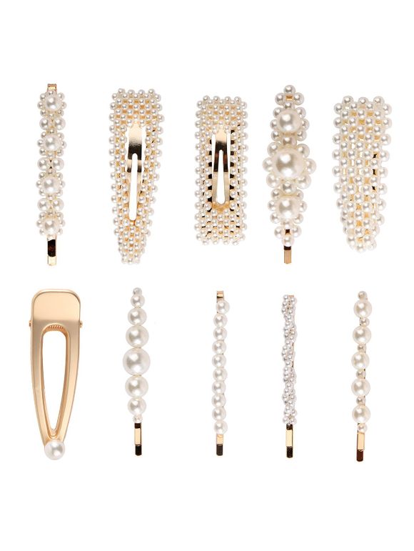 Artificial Pearl 10Pcs Hair Pin Set - GOLD 