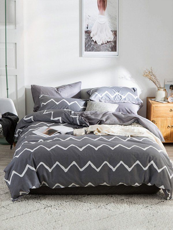 41 Off 2020 Zig Zag Print Bedding Set In Gray Dresslily