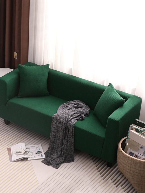 Housse de canapé ajustée élastique côtelée - Vert Mer Moyen DOUBLE SEAT