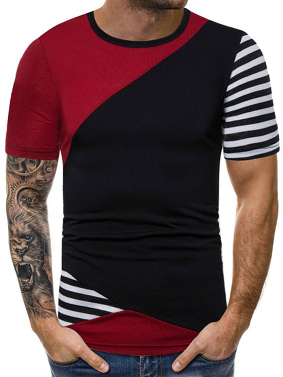 T-shirt Rayé Imprimé Jointif à Manches Courtes - multicolor A XL