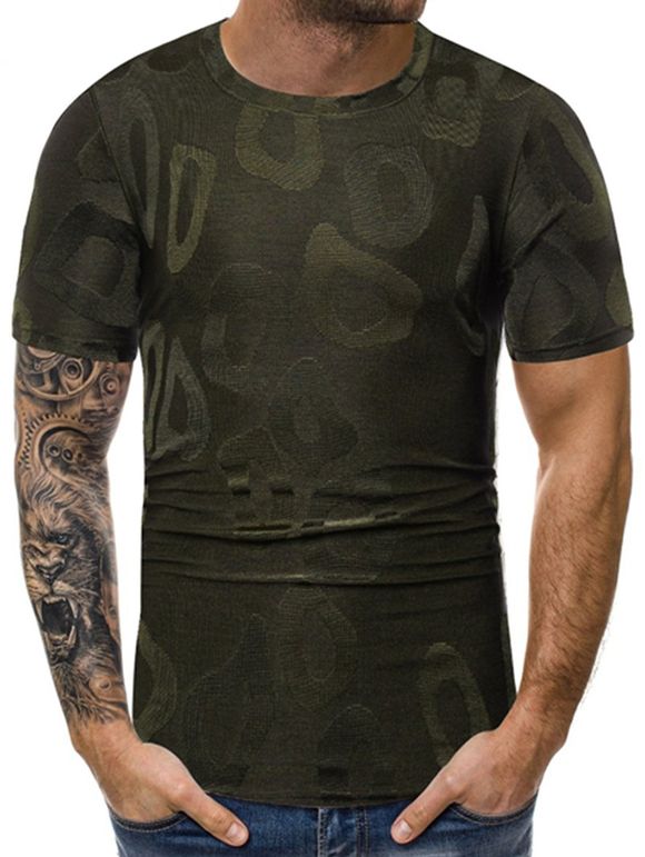 T-shirt Géométrique Irrégulier Imprimé à Manches Courtes - Vert Armée XL