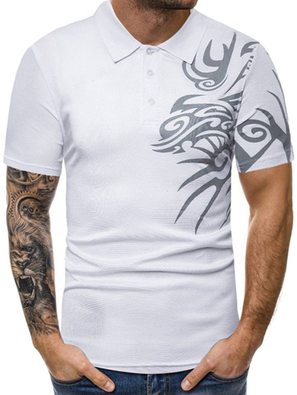 T-shirt Décontracté Dragon Imprimé à Manches Courtes - Blanc L