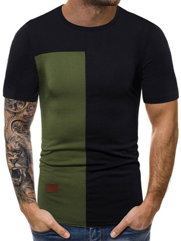T-shirt Décontracté Panneau en Blocs de Couleurs - Noir 2XL