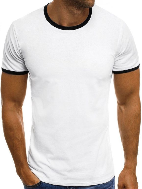 T-shirt Ourlet en Blocs de Couleurs à Manches Courtes - Blanc M