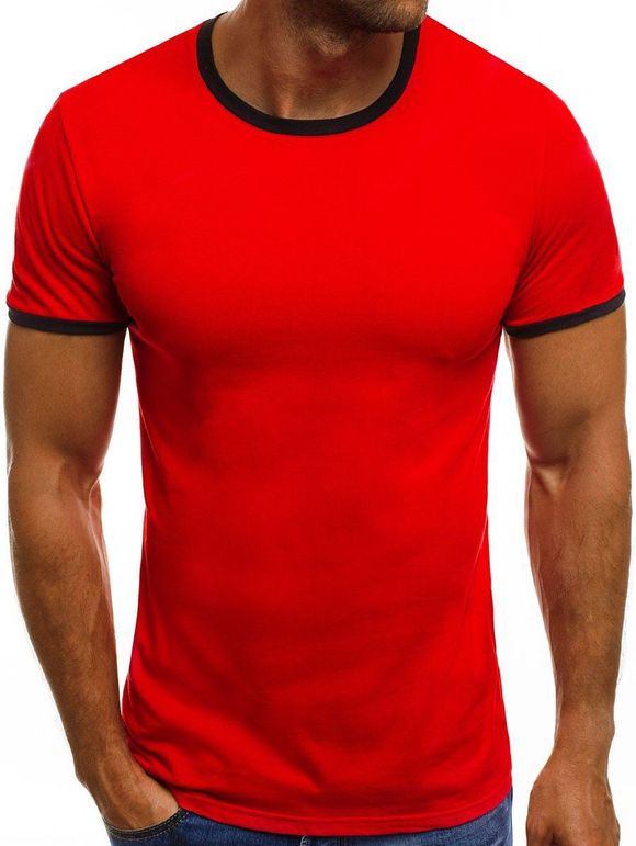 T-shirt Ourlet en Blocs de Couleurs à Manches Courtes - Rouge 3XL
