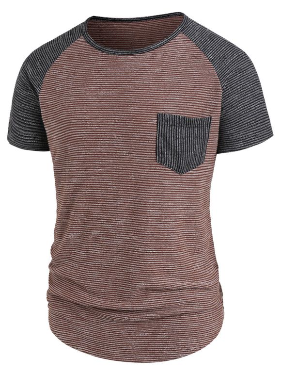 T-shirt Côtelé avec Poche Contrastée à Manches Raglan - Rose Brun 2XL