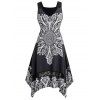 Robe Longueur à Genou Imprimée de Grande Taille - Noir L
