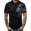 T-shirt Décontracté Dragon Imprimé à Manches Courtes - Noir XL