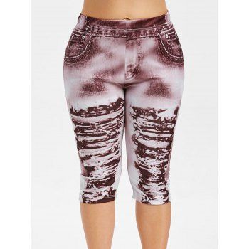 

Plus Size 3D Ripped Jean Print Legging, Multicolor