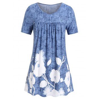 

Plus Size Printed Space Dye T Shirt, Blue koi