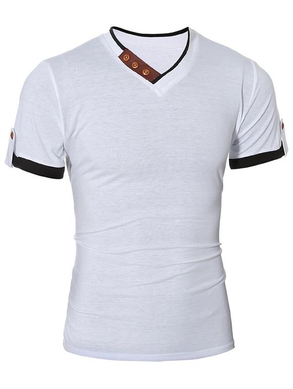 T-shirt Décontracté Jointif à Manches Courtes - Blanc M