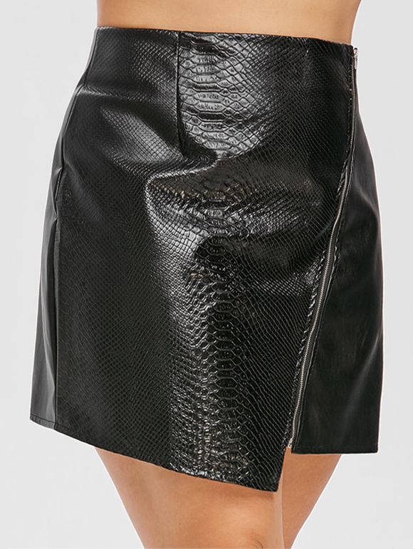 Jupe Embellie de Zip de Grande Taille en Faux Cuir - Noir 5X