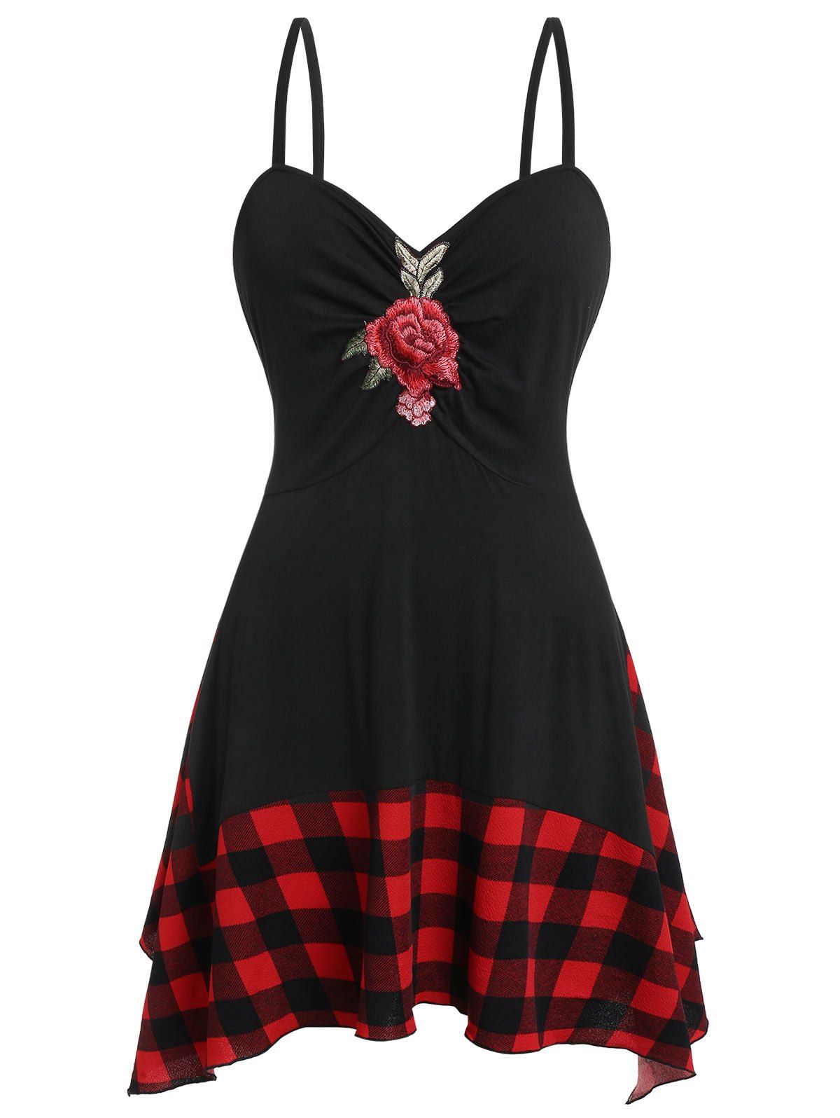 

Plus Size Checked Panel Cami Tank Top, Black