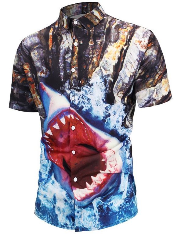 Chemise Motif de Requin à Manches Courtes - multicolor 2XL