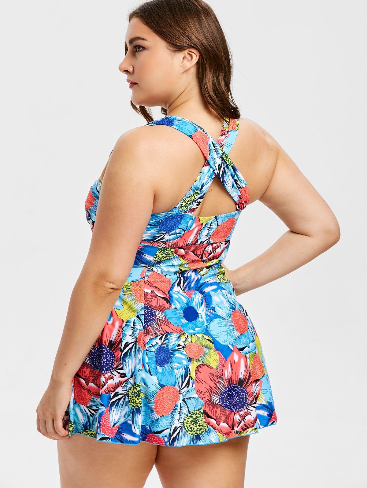 [37% OFF] 2021 Plus Size Floral Print Front Cross Tankini Set In ...