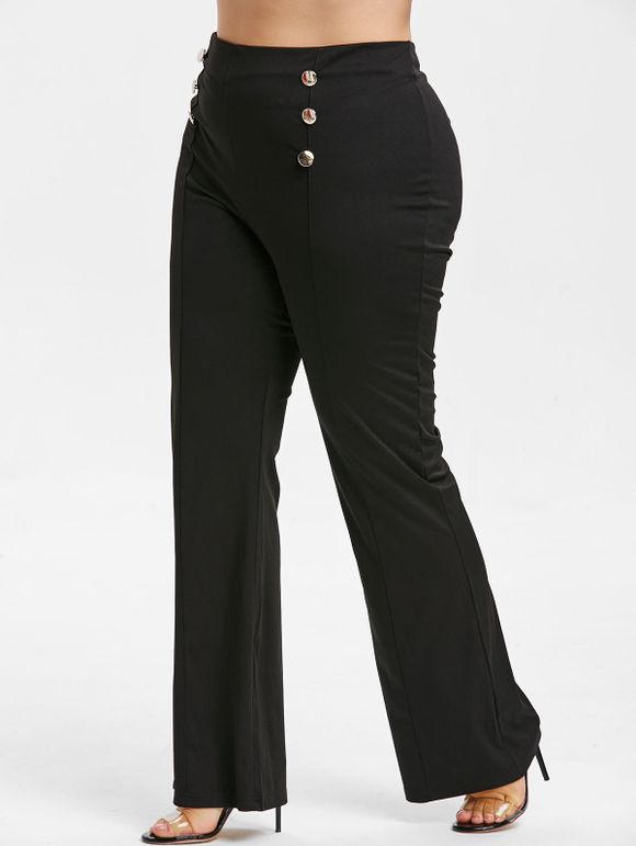 Pantalon Bootcut Embelli de Bouton de Grande Taille - Noir L