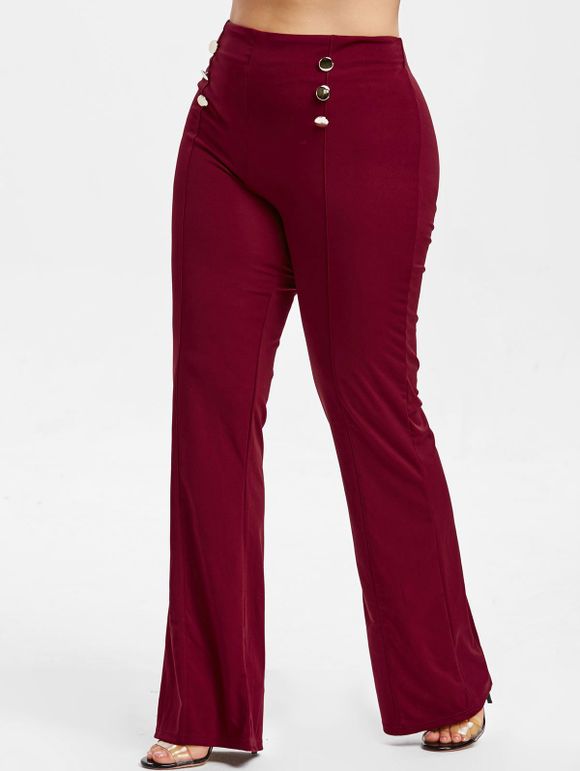 Pantalon Bootcut Embelli de Bouton de Grande Taille - Châtaigne Rouge 1X