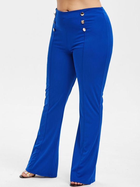 Pantalon Bootcut Embelli de Bouton de Grande Taille - Bleu L