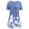 T-shirt Teinté Imprimé de Grande Taille - Bleu Koi 2X