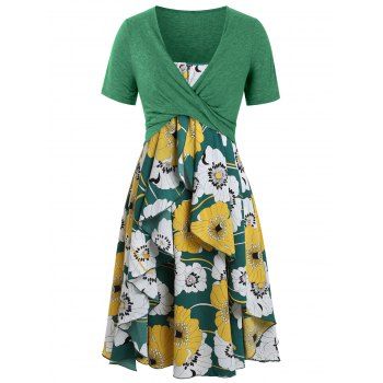 Plus Size Floral Print Layered Cami Dress With Criss Cross Crop Top dresslily imagine noua 2022