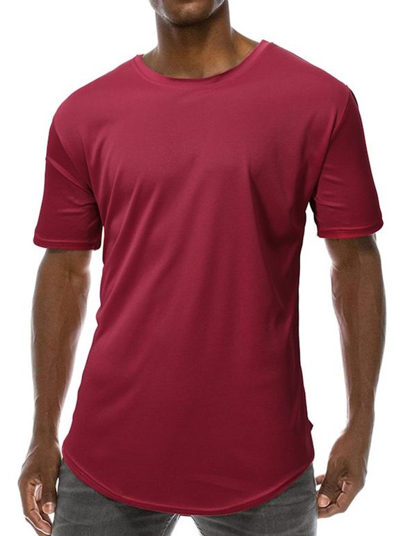 T-shirt Long Courbé à Manches Courtes - Rouge Vineux XL