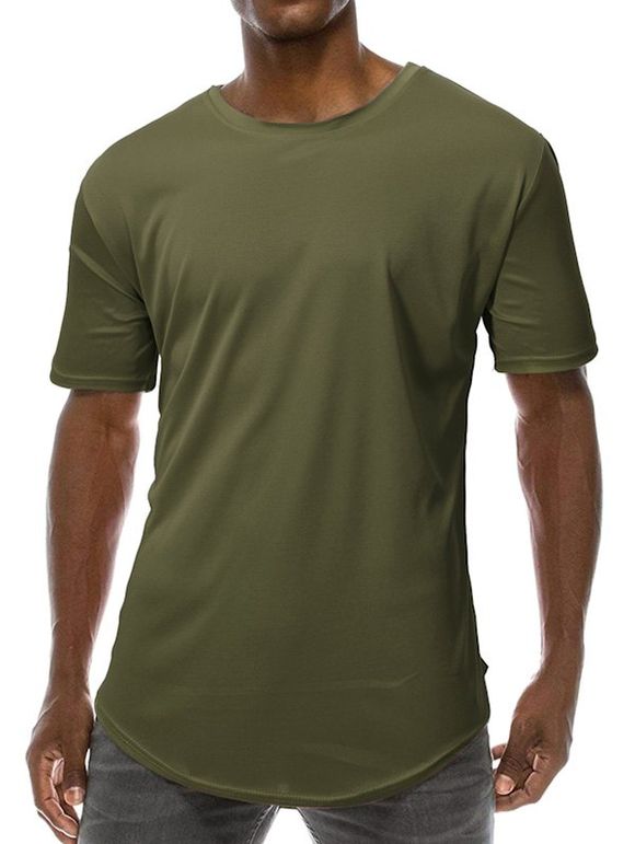 T-shirt Long Courbé à Manches Courtes - Vert Armée XL
