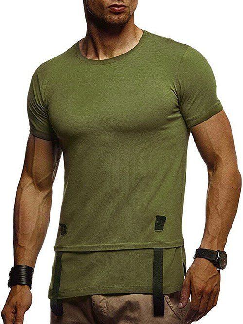 T-shirt Long Fendu Décoré de Ceinture - Vert Armée XL
