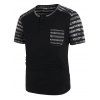 T-shirt Rayé Imprimé à Manches Courtes avec Bouton - Noir XL