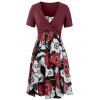 Robe Mi-Longue Superposée Imprimée de Grande Taille avec Haut Court Croisé - Rouge Cerise 2X