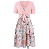 Robe Mi-Longue Superposée Imprimée de Grande Taille avec Haut Court Croisé - Rose Cochon L