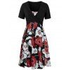 Robe Mi-Longue Superposée Imprimée de Grande Taille avec Haut Court Croisé - Noir 4X