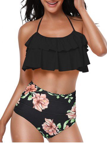 Floral Print Ruched Knotted Back Bikini Set
