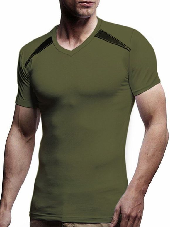 T-shirt Zip à Col V - Vert Armée 2XL