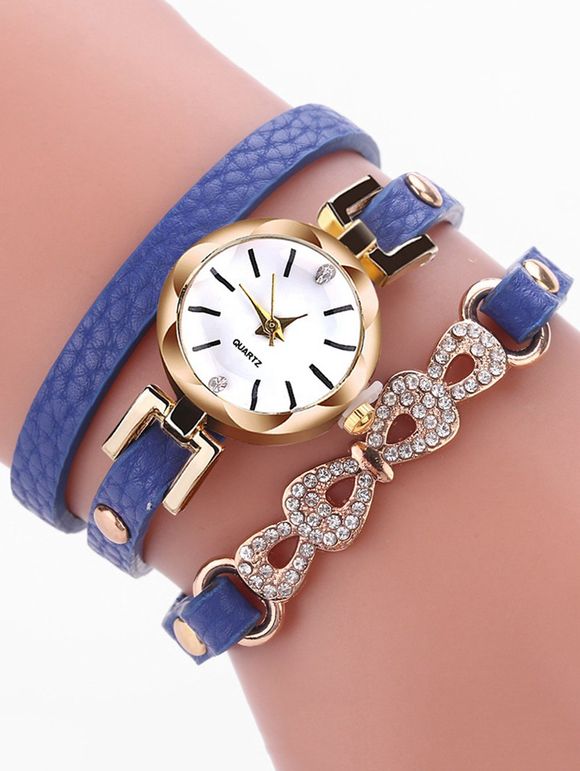 Bowknot strass montre de bracelet multicouche - Bleu 