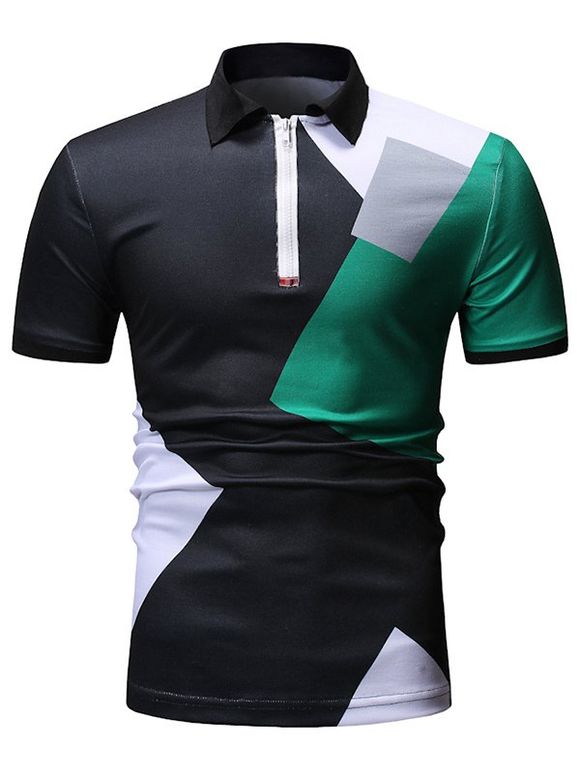 T-shirt Zip Design en Couleur Jointive - Noir 3XL