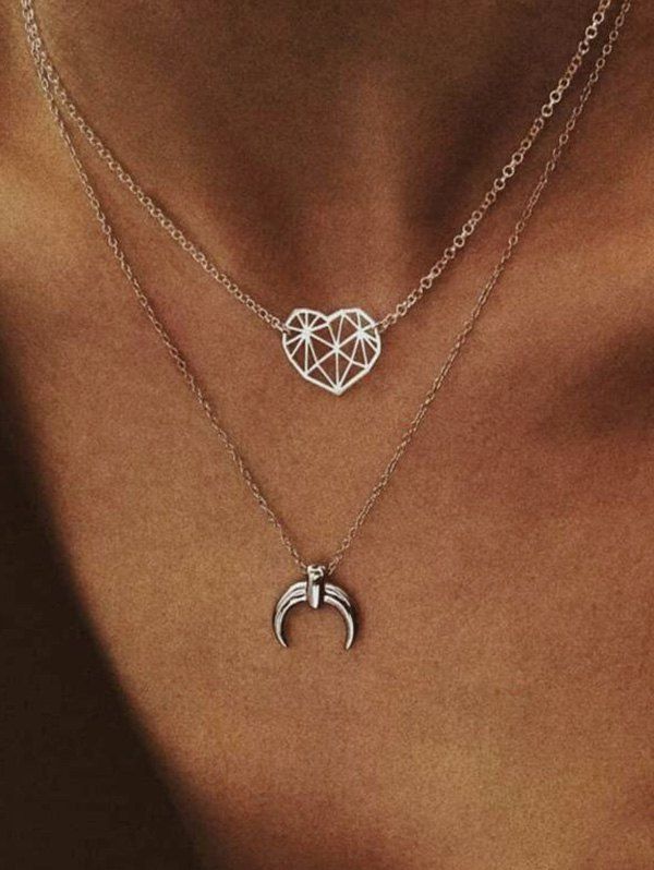 

Layered Moon Heart Chain Necklace, Silver