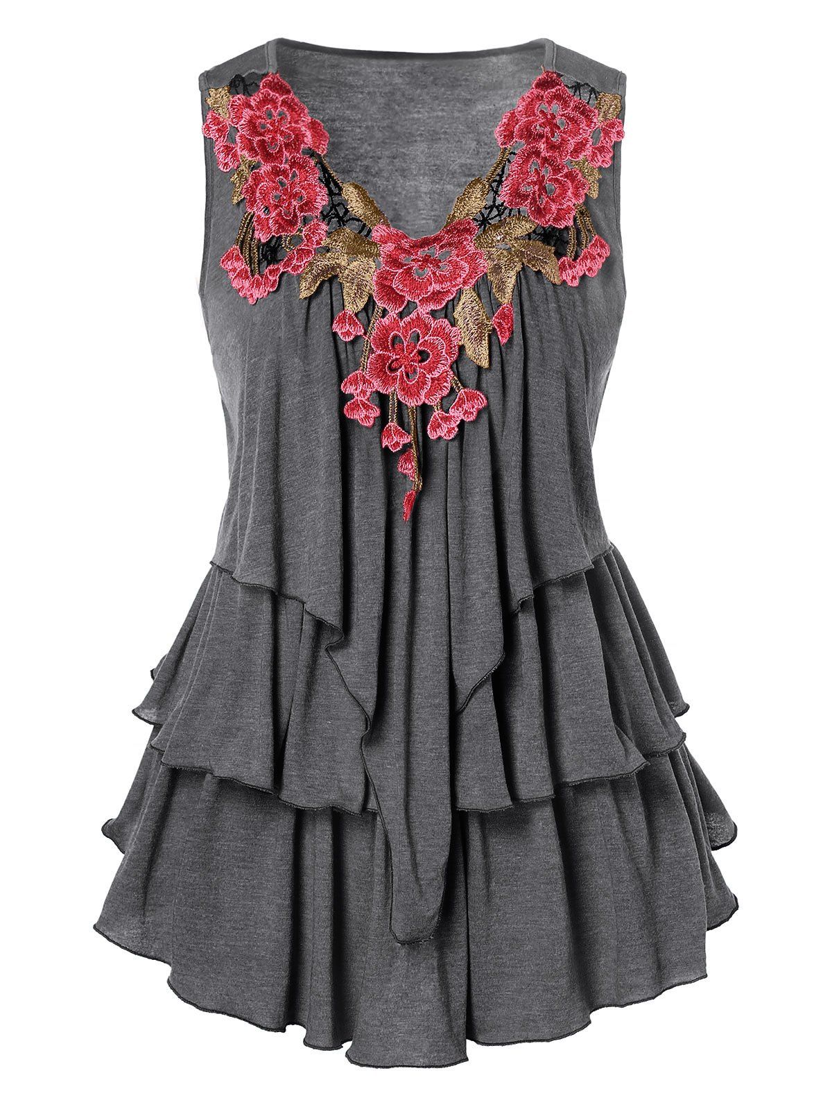 

Plus Size Embroidered Layered Tank Top, Dark gray