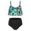 Ensemble de Bikini Contrôle du Ventre à Imprimé Dinosaure à Coupe Haute à Volants - multicolor A 3XL