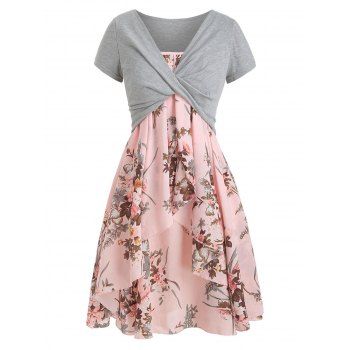 

Floral Cami Dress with Plunging T-shirt, Light pink